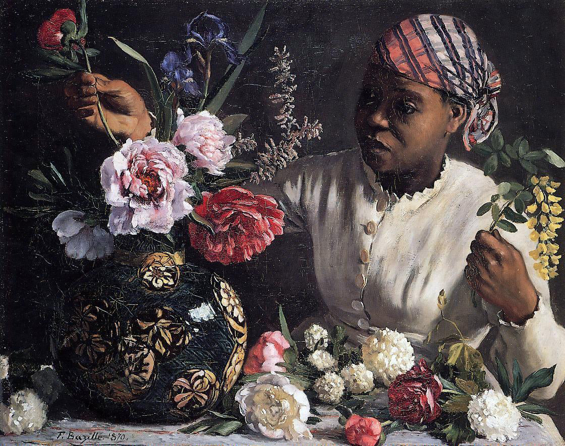 Jean Frederic Bazille African Woman with Peonies - Canvas Print