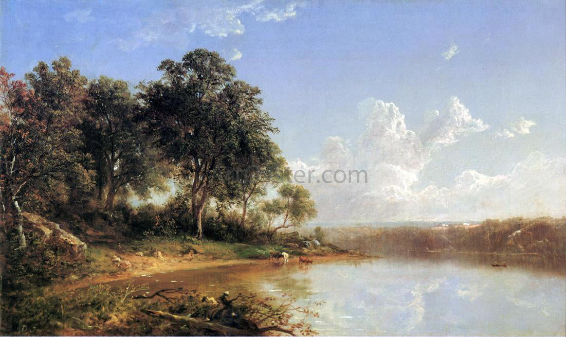 David Johnson Afternoon Along the Banks of a River - Canvas Print