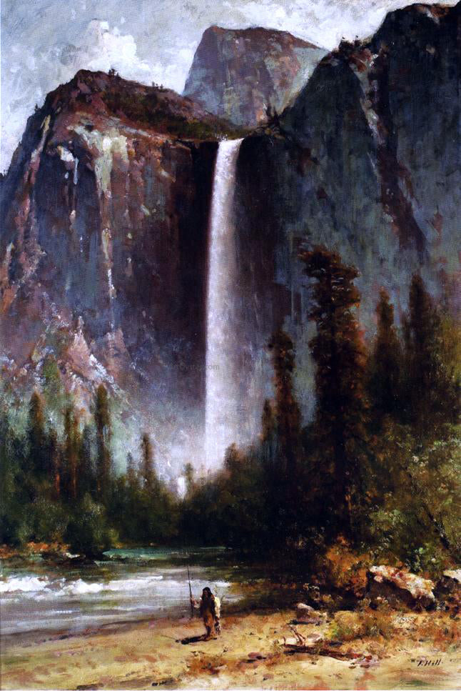 Thomas Hill Ahwahneechee - Piute Indian at Bridal Veil Falls, Yosemite - Canvas Print