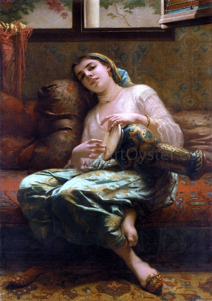 Charles Zacherie Landelle Algerian Woman Playing a Darbouka - Canvas Print