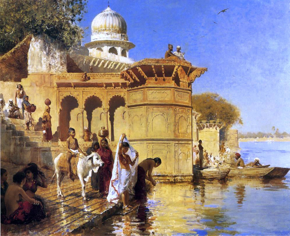 Edwin Lord Weeks Along the Ghats, Mathura - Canvas Print