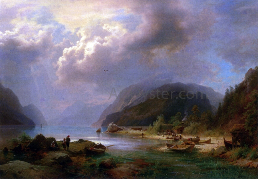 Herman Herzog Alpine Lake Scene - Canvas Print