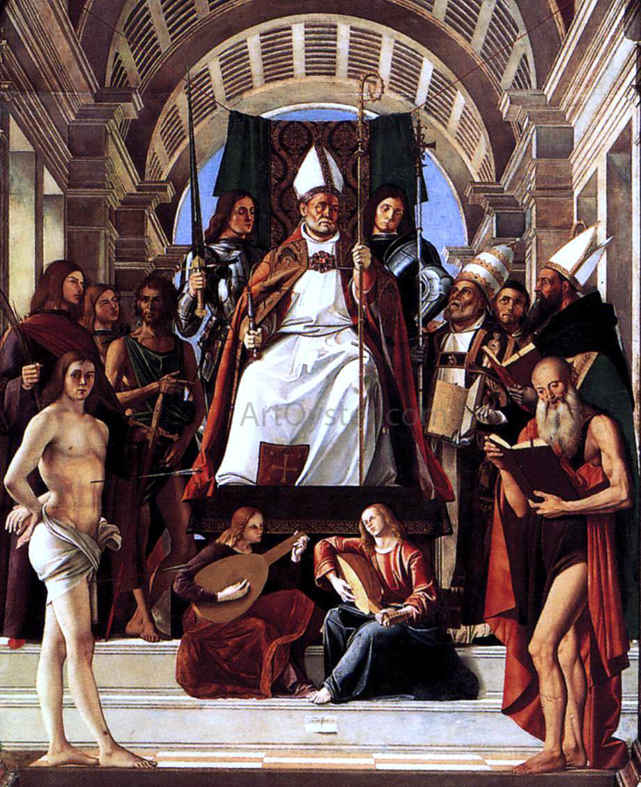 Alvise Vivarini Altarpiece of St Ambrose (detail) - Canvas Print