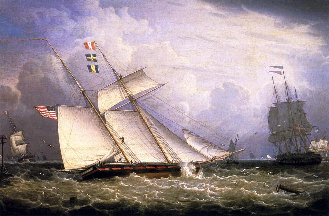 Robert Salmon American Schooner Under Sail with Heavy Seas - Canvas Print