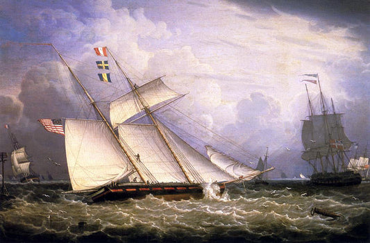 Robert Salmon American Schooner Under Sail with Heavy Seas - Canvas Print