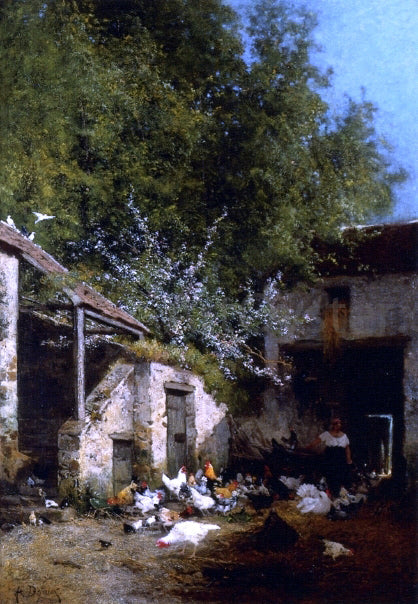 Alexandre Defaux Among the Chickens - Canvas Print