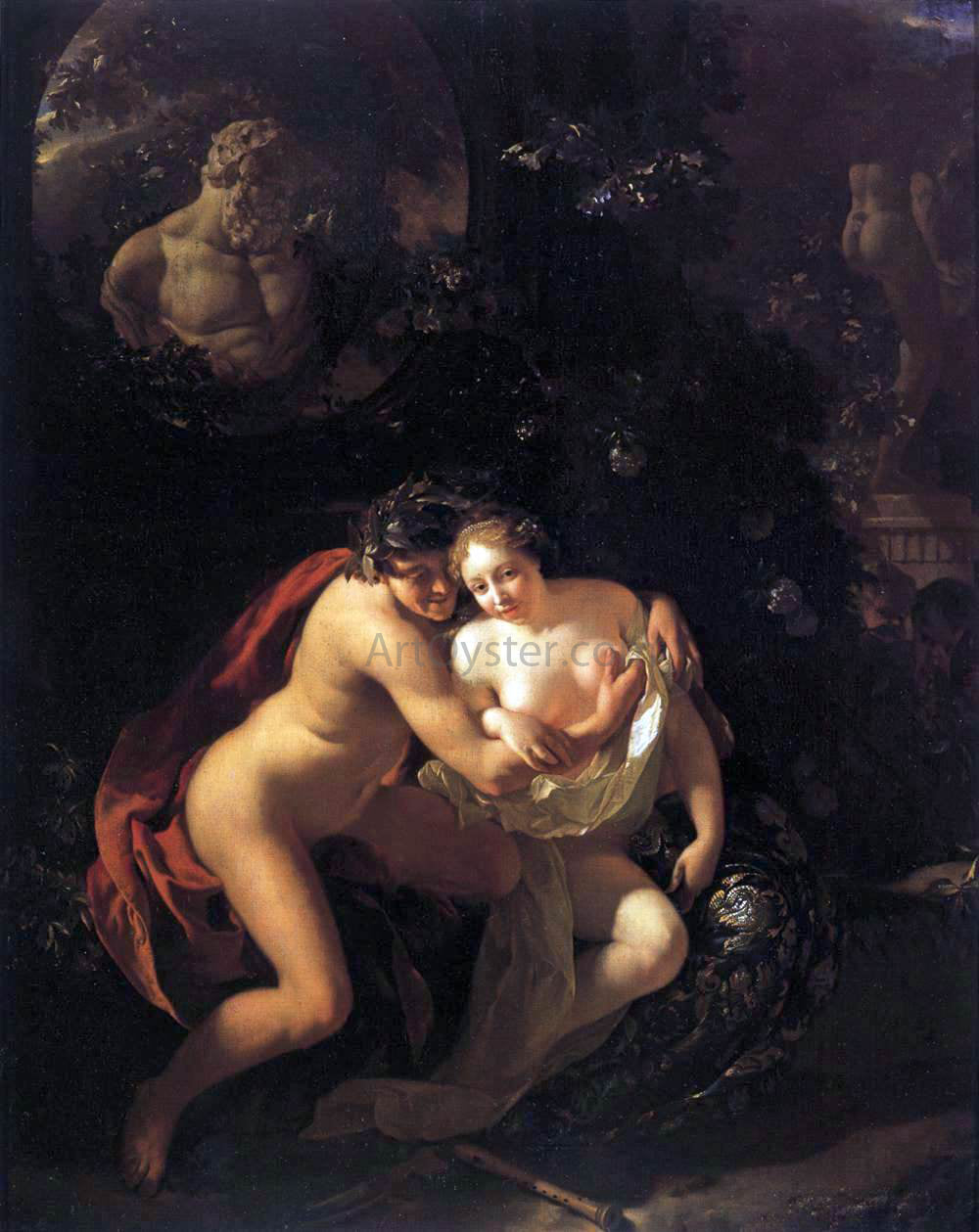 Adriaen Van der Werff Amorous Couple Spied upon by Children - Canvas Print