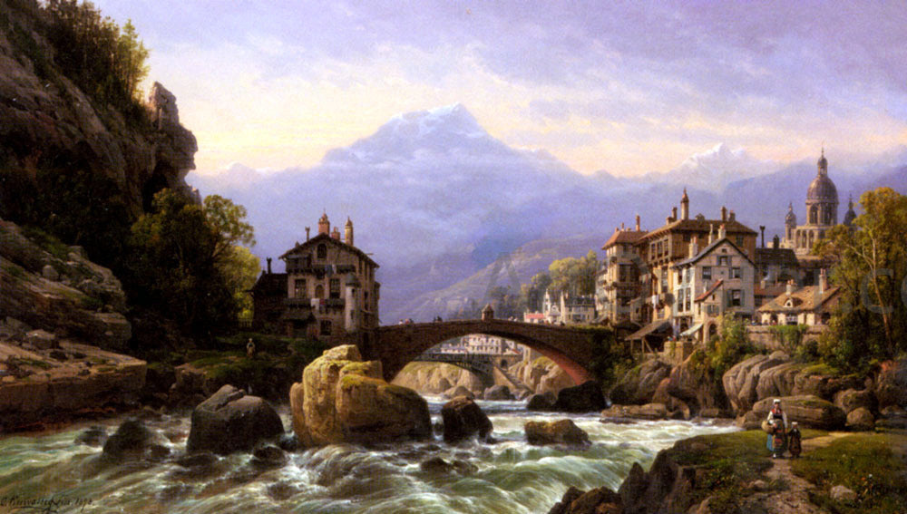 Charles Euphraisie Kuwasseg An Alpine Village - Canvas Print