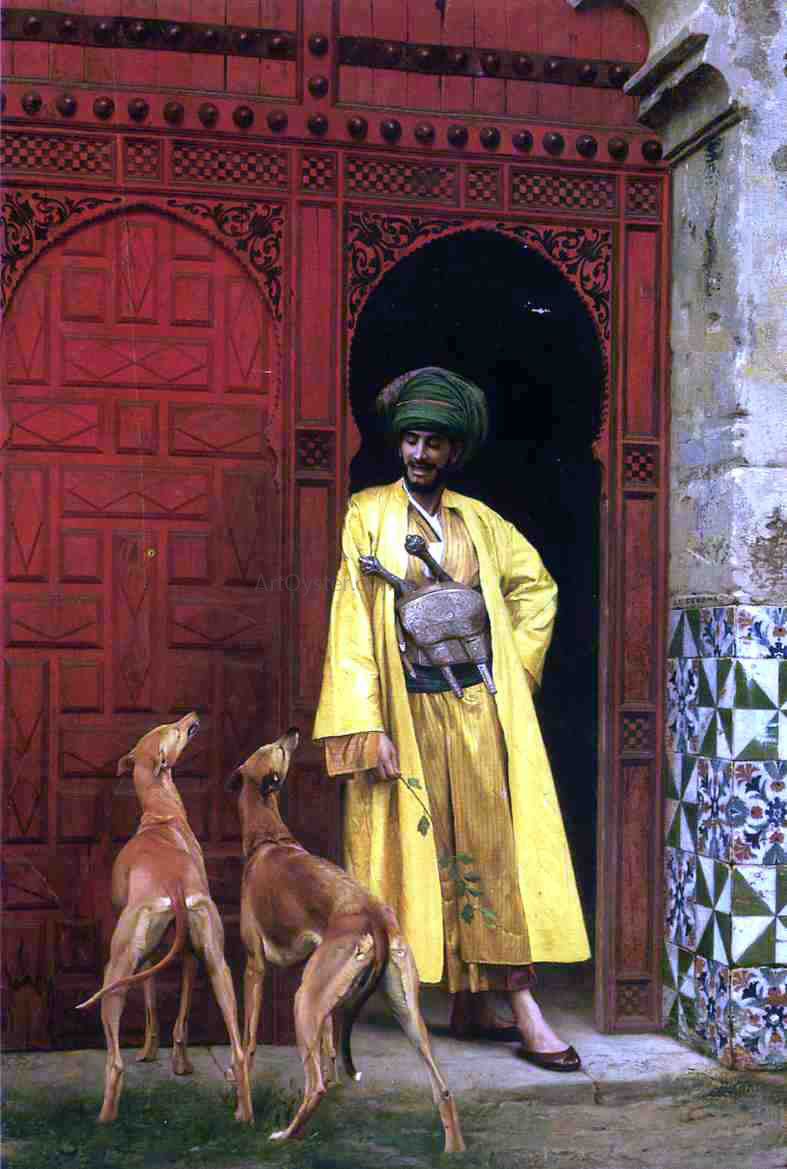 Jean-Leon Gerome An Arab and His Dogs - Canvas Print