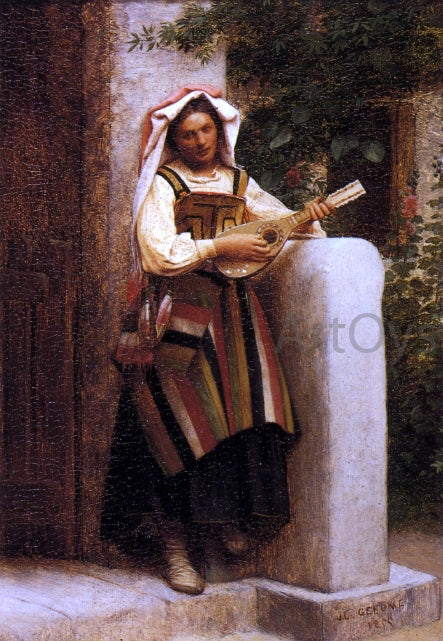 Jean-Leon Gerome An Italian Girl Playing a Mandolin - Canvas Print