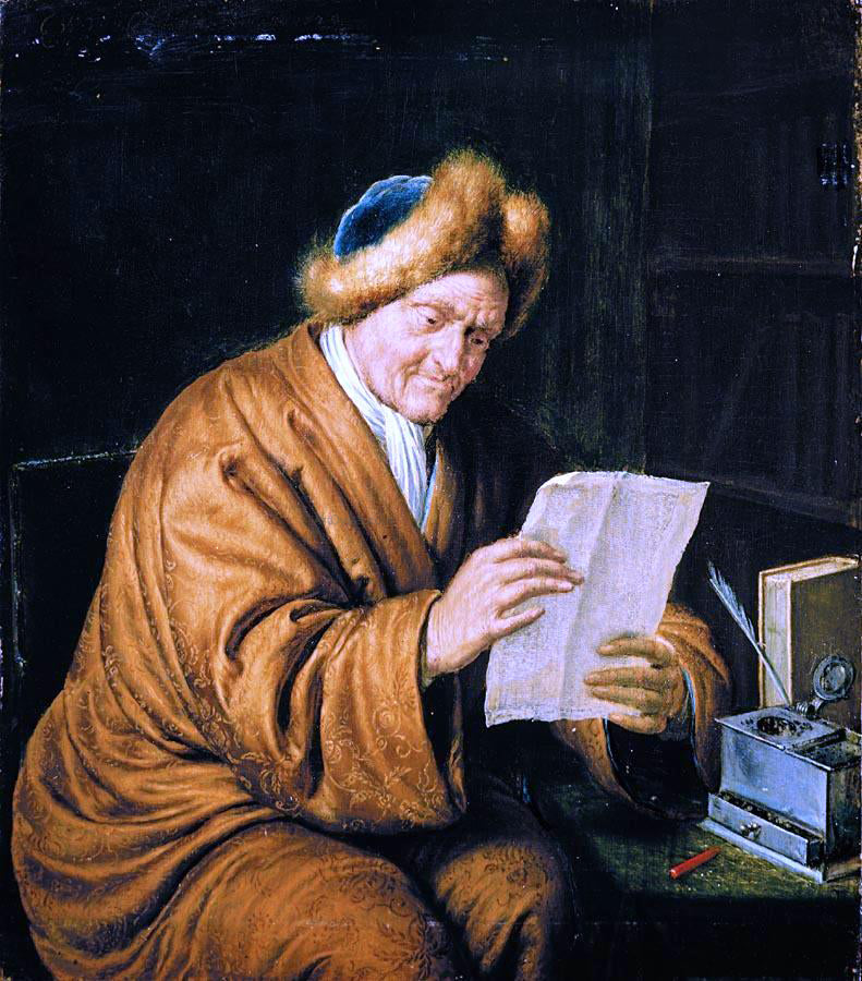 Willem Van Mieris An Old Man Reading - Canvas Print