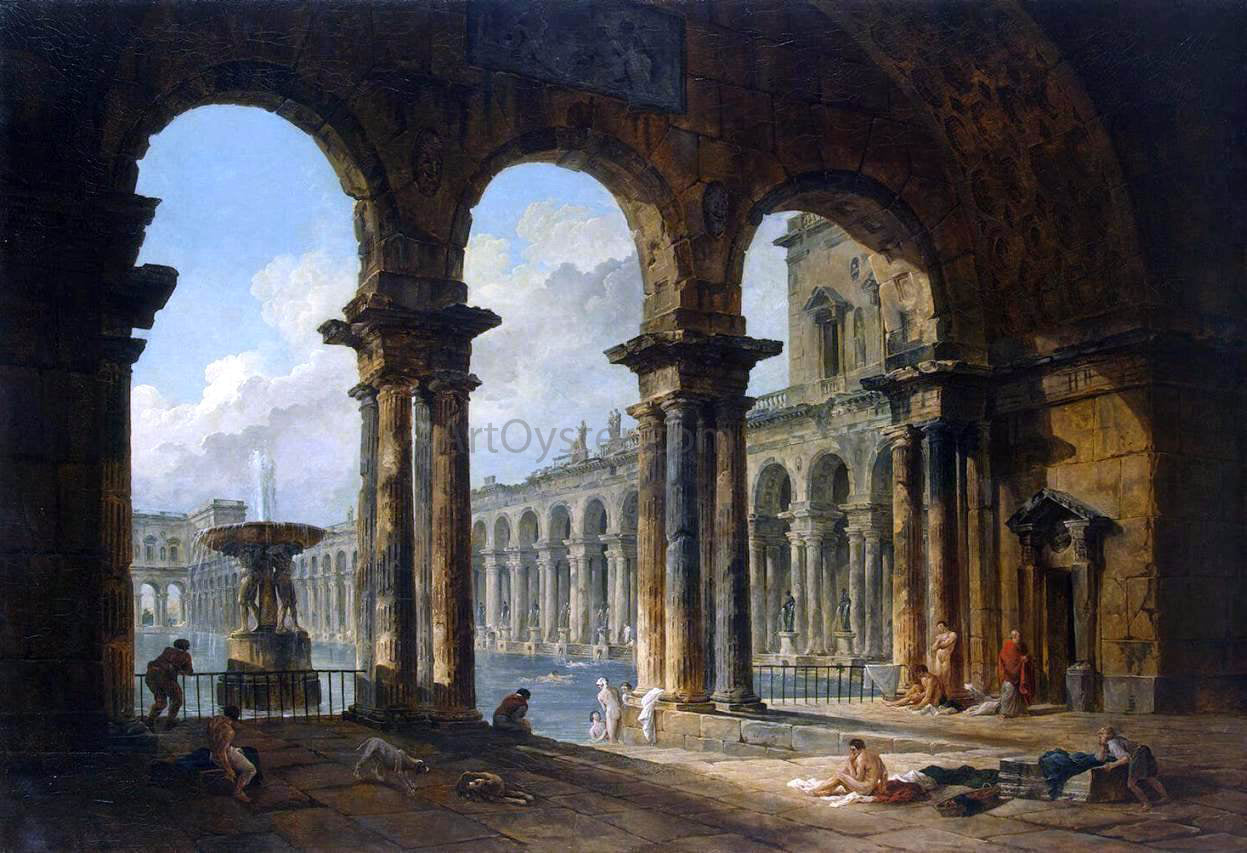 Hubert Robert Ancient Ruins Used as Public Baths - Canvas Print