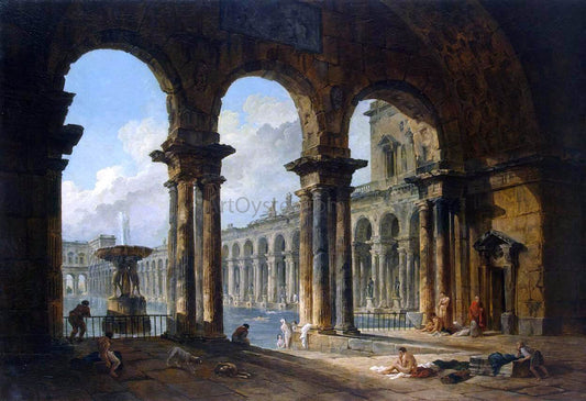 Hubert Robert Ancient Ruins Used as Public Baths - Canvas Print