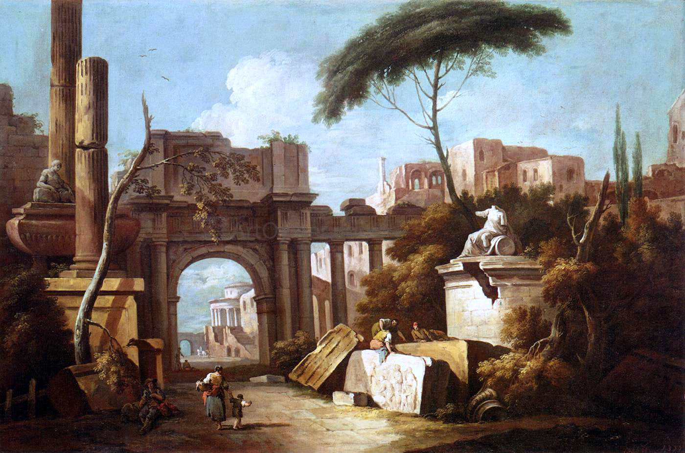 Giuseppe Zais Ancient Ruins with a Great Arch and a Column - Canvas Print