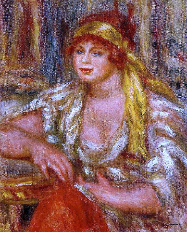 Pierre Auguste Renoir Andree in Yellow Turban and Blue Skirt - Canvas Print
