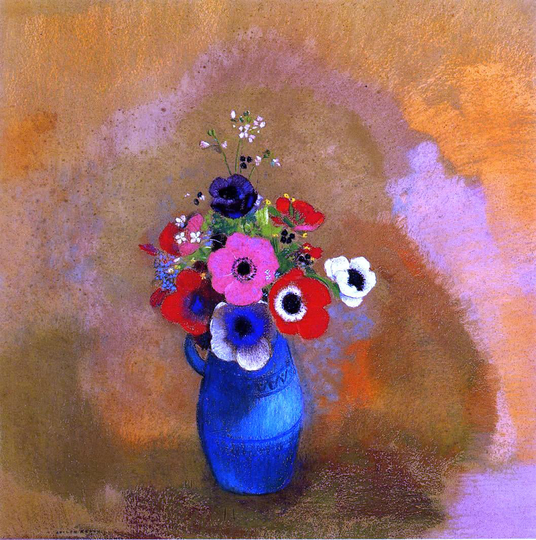 Odilon Redon Anemonies in a Blue Vase - Canvas Print