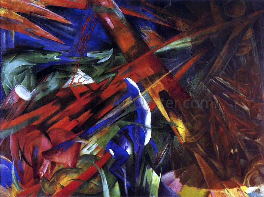 Franz Marc Animal Destinies (also known as The Trees Show their Rings, the Animals their Veins) - Canvas Print