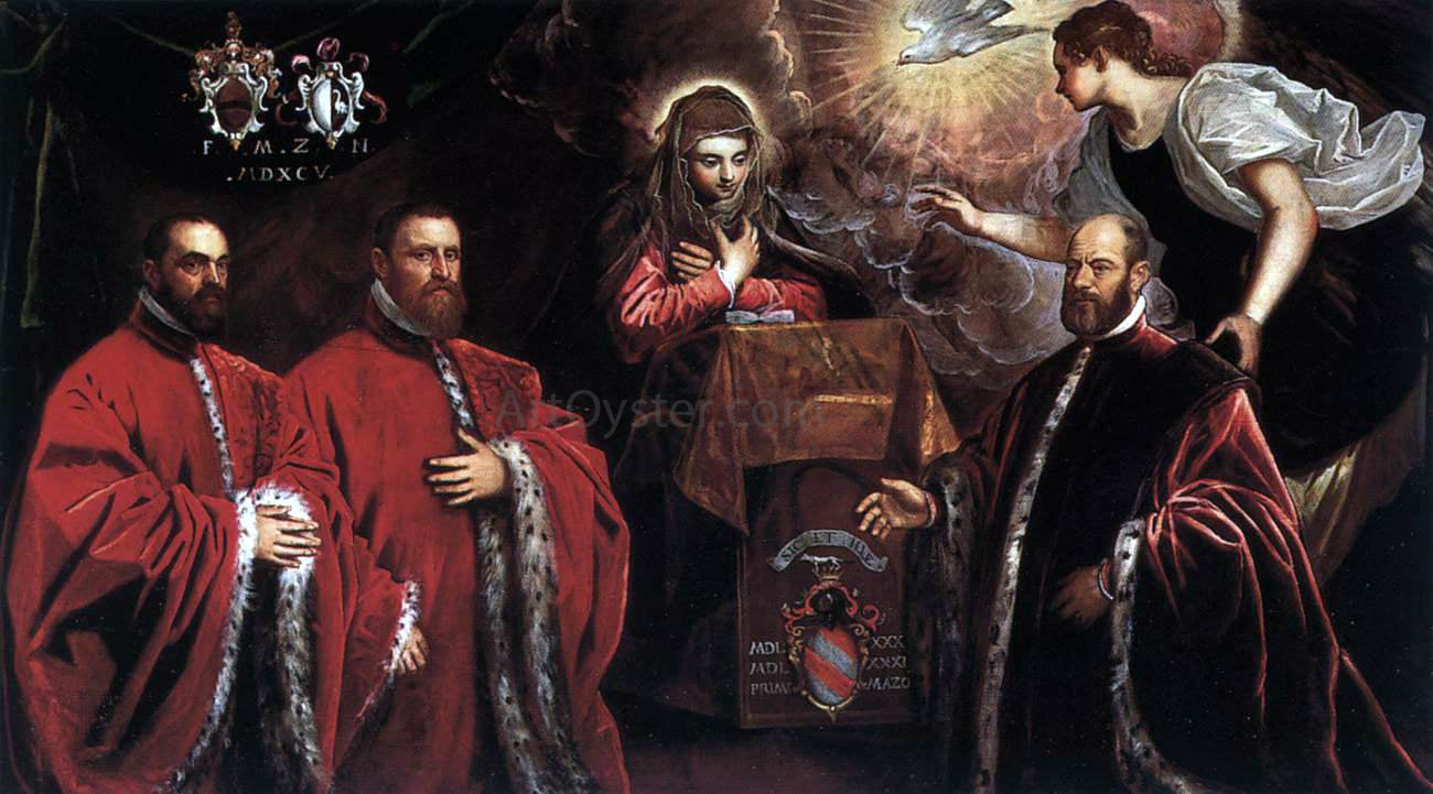 Domenico Robusti Annunciation and Three Avogadri - Canvas Print
