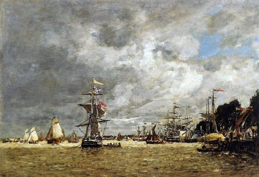 Eugene-Louis Boudin Anvers, Boats on the Ecaut - Canvas Print