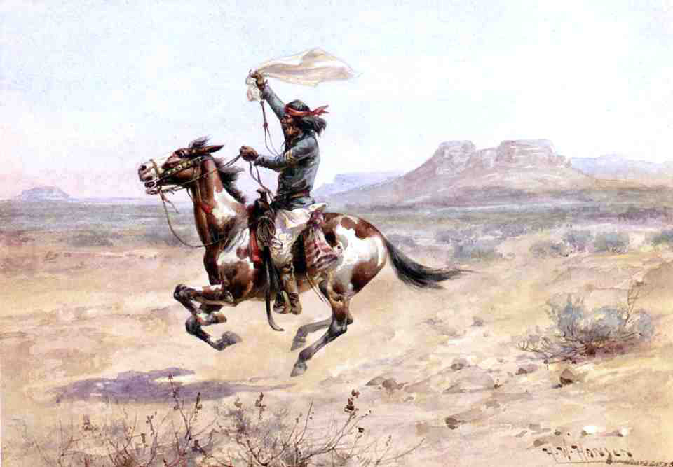 Herman W Hansen Apache Indian Scout Signaling the Column - Canvas Print