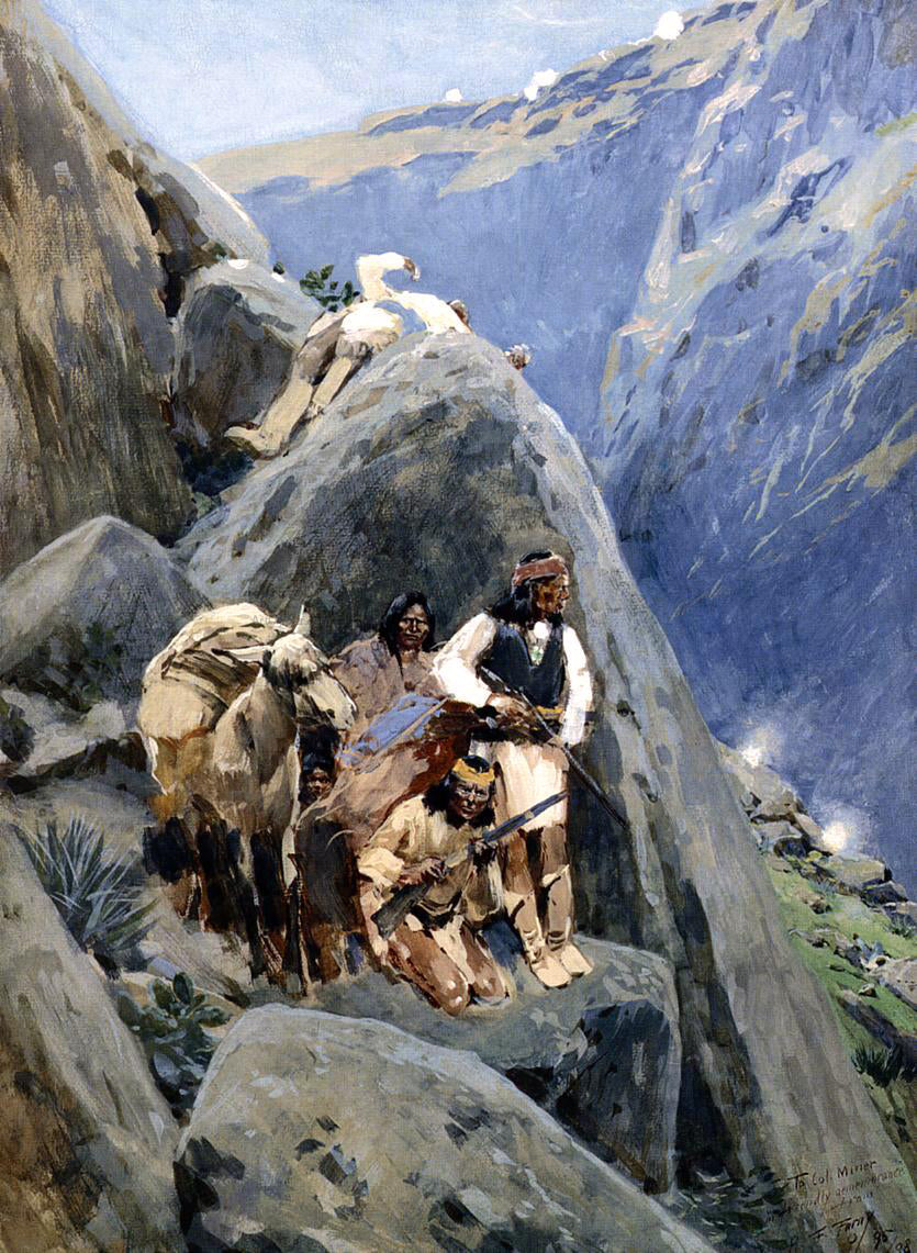 Henry F Farney Apache Indians in the Mountains - Canvas Print