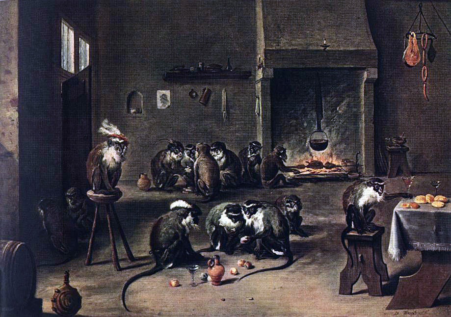 The Younger David Teniers Apes in the Kitchen - Canvas Print