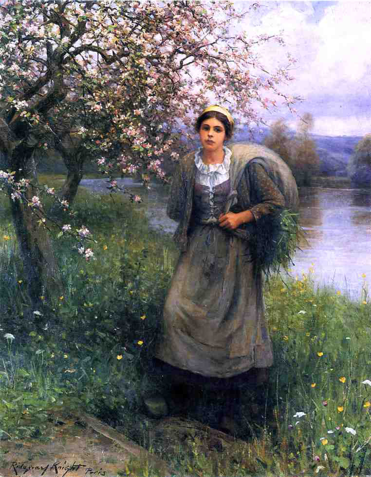 Daniel Ridgway Knight Apple Blossoms in Normandy - Canvas Print