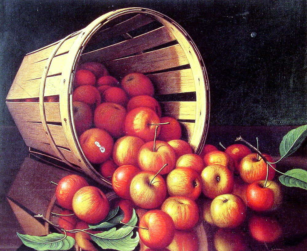 Levi Wells Prentice Apples tumbling from a basket - Canvas Print