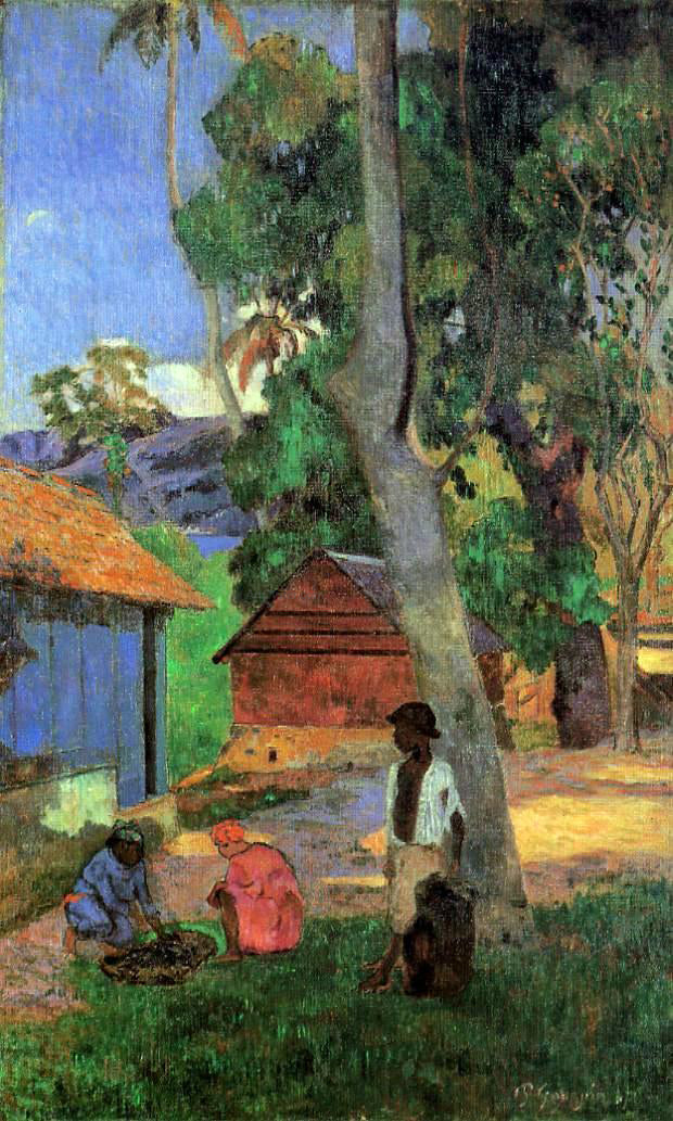 Paul Gauguin Around the Huts - Canvas Print