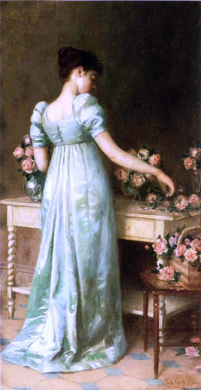 De Scott Evans Arranging Pink Roses - Canvas Print