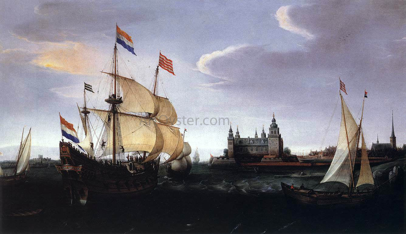 Hendrick Cornelisz Vroom Arrival of a Dutch Three-Master at Schloss Kronberg - Canvas Print