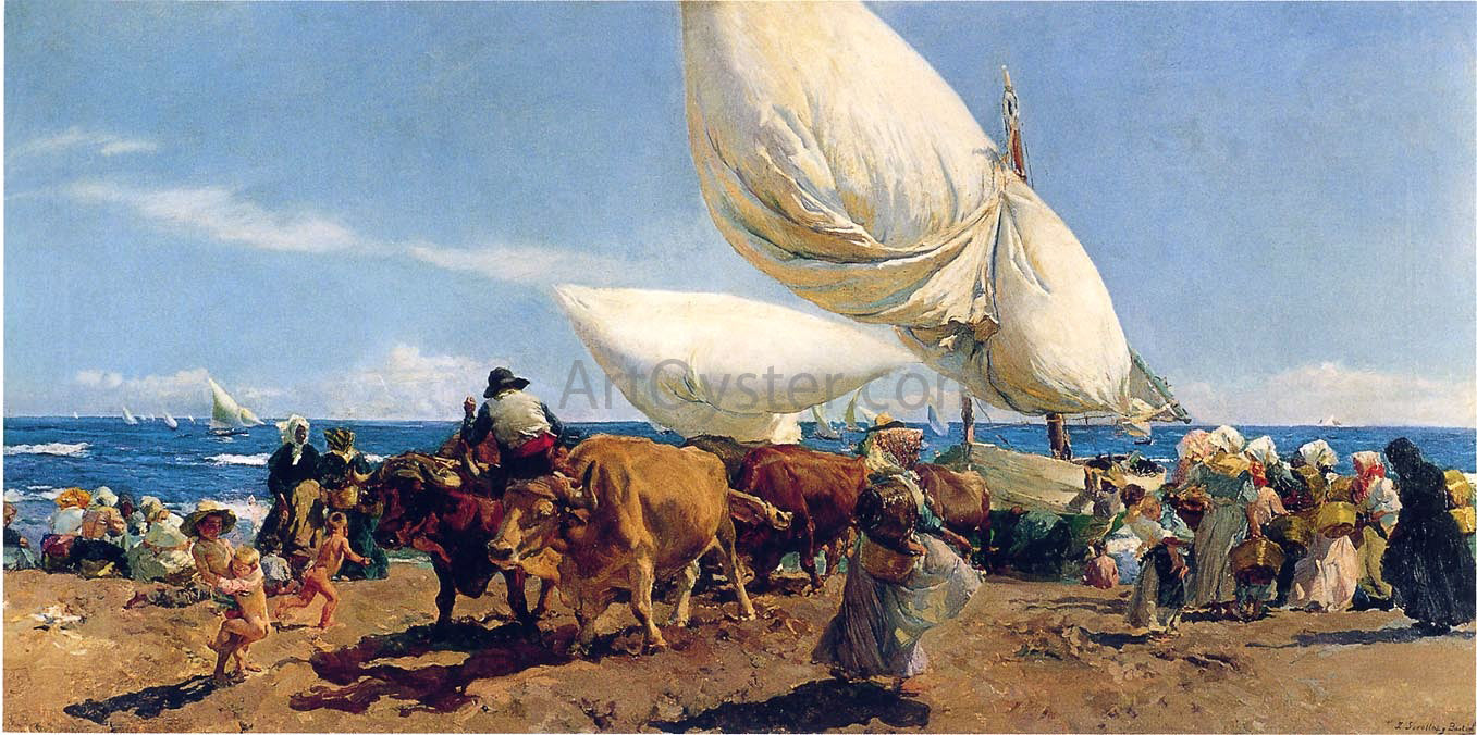 Joaquin Sorolla Y Bastida Arrival of the Fishing Boats on the beach, Valencia - Canvas Print