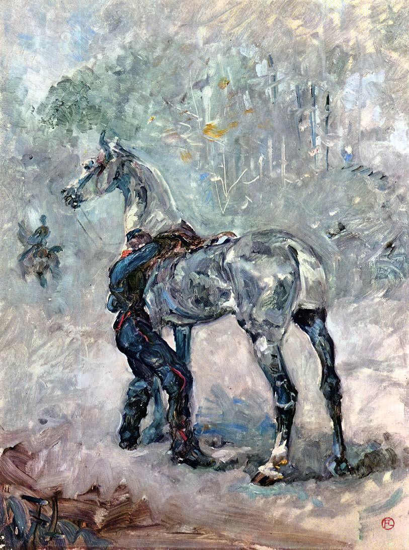 Henri De Toulouse-Lautrec Artilleryman Saddling His Horse - Canvas Print