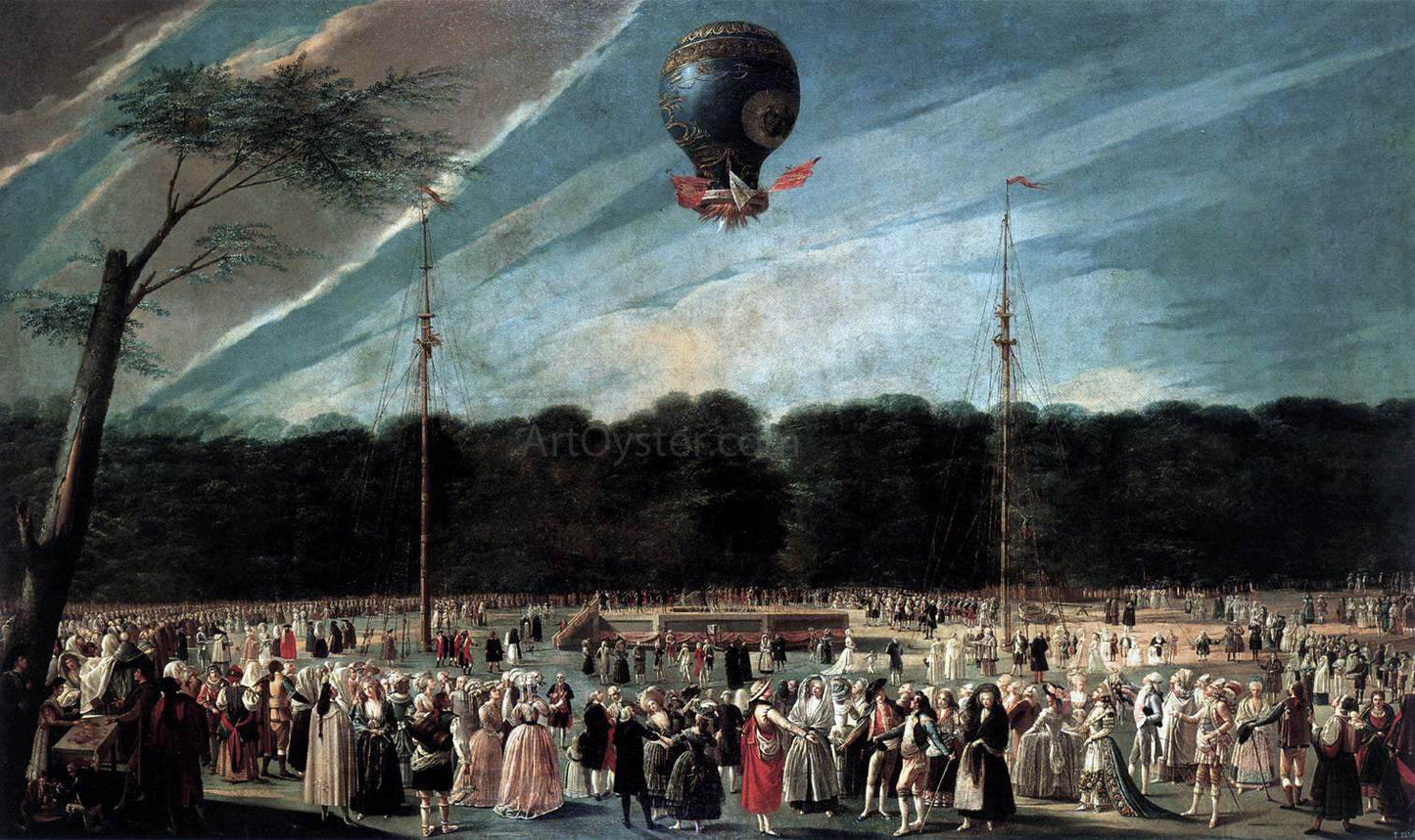 Antonio Carnicero Y Mancio Ascent of the Monsieur Boucle's Montgolfier Balloon in the Gardens of Aranjuez - Canvas Print