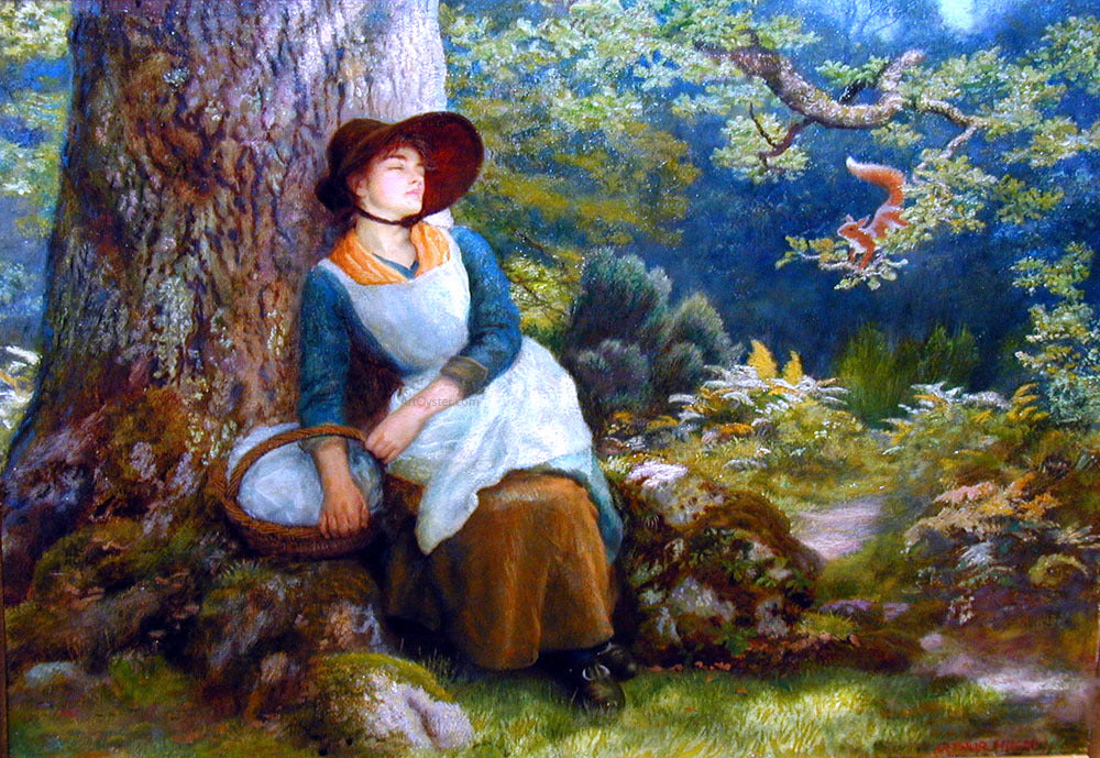 Arthur Hughes A Woman Asleep in the Woods - Canvas Print