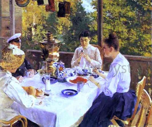 Constantin Alexeevich Korovin At a Tea Table - Canvas Print