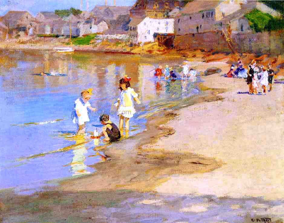 Edward Potthast At the Beach - Canvas Print