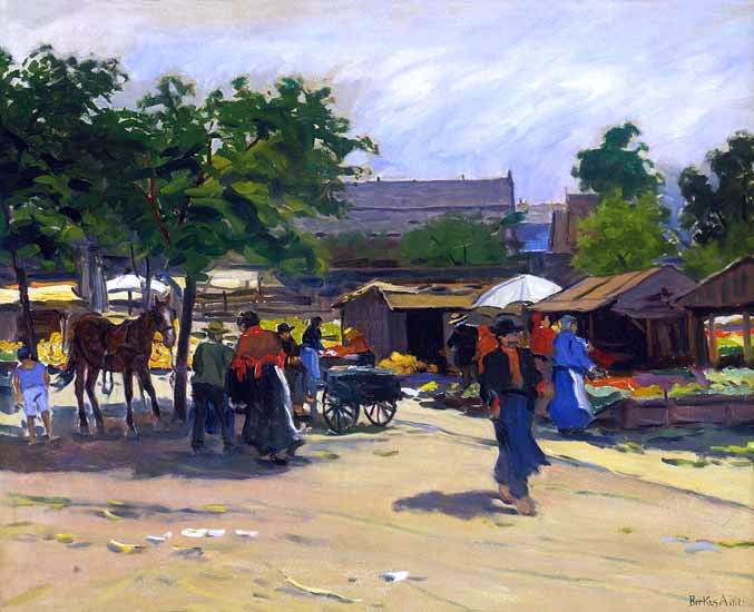 Antal Berkes At the Market - Canvas Print