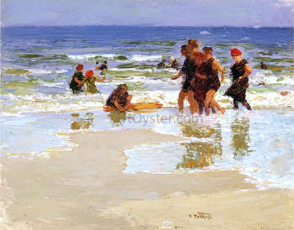 Edward Potthast At the Seashore - Canvas Print
