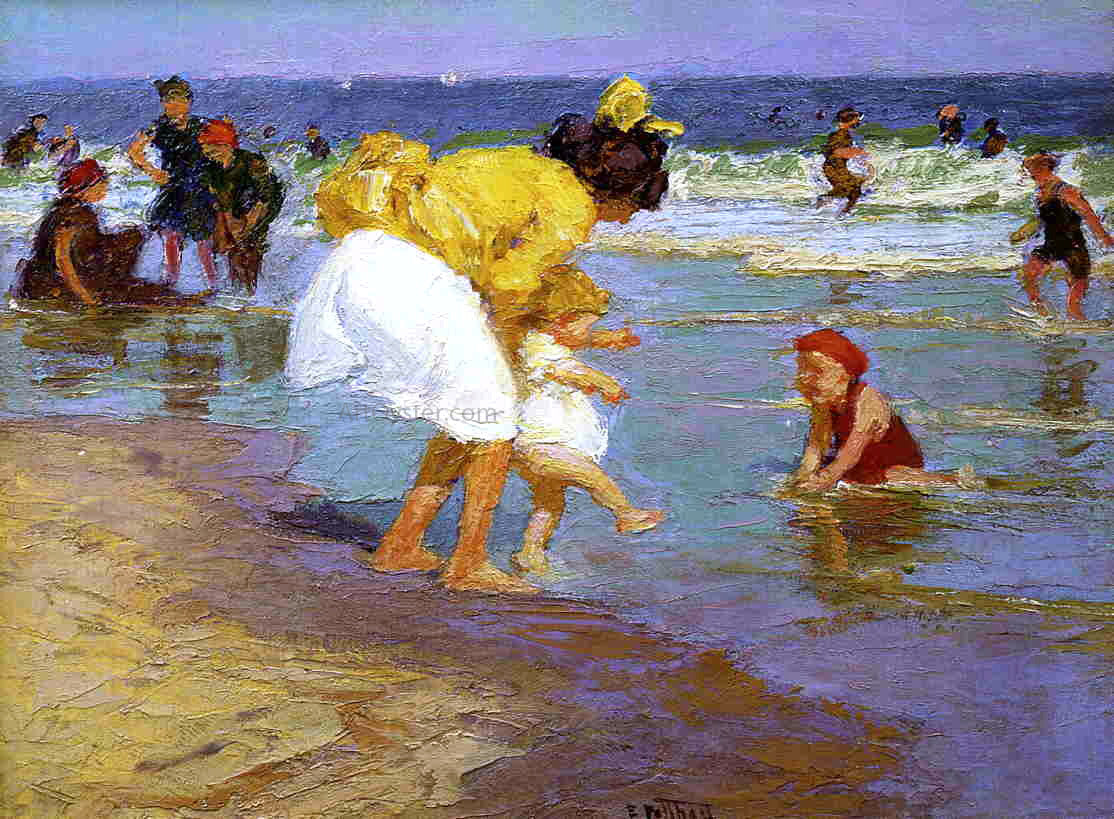 Edward Potthast At the Seaside - Canvas Print