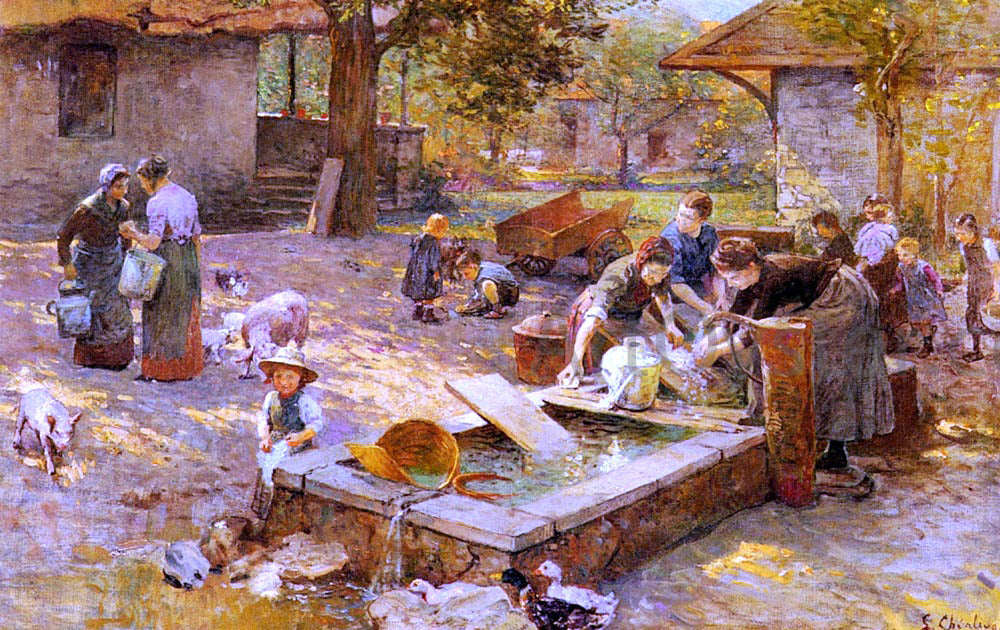 Luigi Chialiva At The Washing Place - Canvas Print