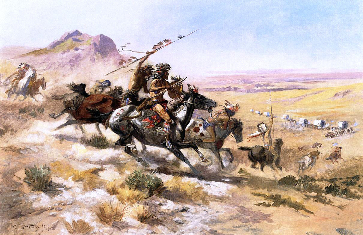 Charles Marion Russell Attack on a Wagon Train - Canvas Print