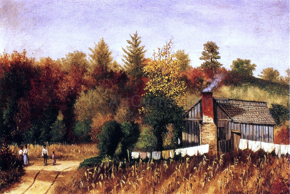 William Aiken Walker Autumn Scene in North Carolina with Cabin, Wash Line, and Cornfield - Canvas Print