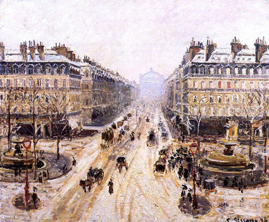Camille Pissarro Avenue de l'Opera: Snow Effect - Canvas Print