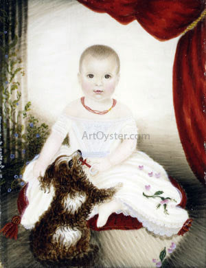 Moses B Russell Baby with Rattle and Dog - Canvas Print