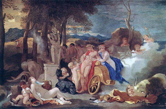 Sebastien Bourdon Bacchus and Ceres with Nymphs and Satyrs - Canvas Print