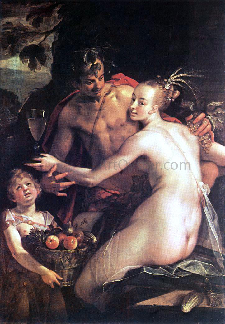 Hans Von Aachen Bacchus, Ceres and Cupid - Canvas Print