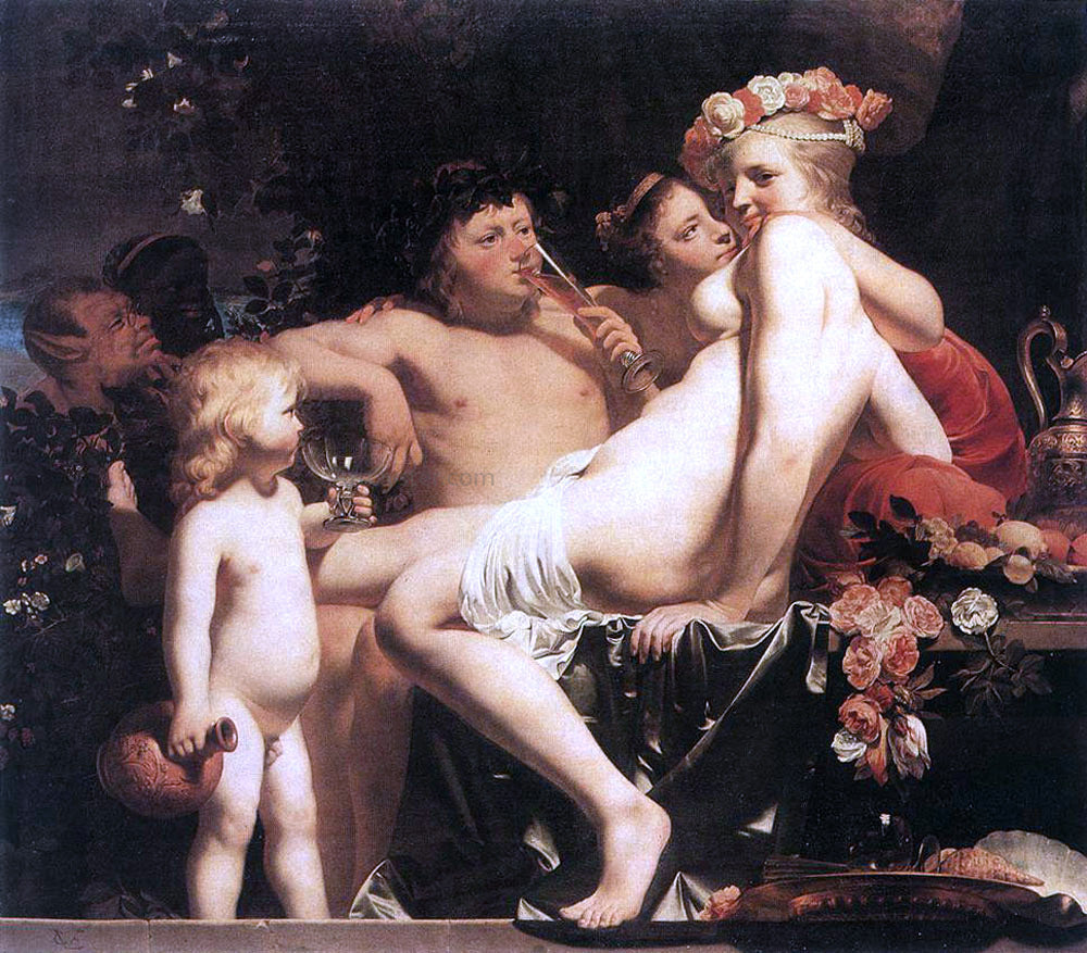 Caesar Van Everdingen Bacchus with Two Nymphs and Cupid - Canvas Print