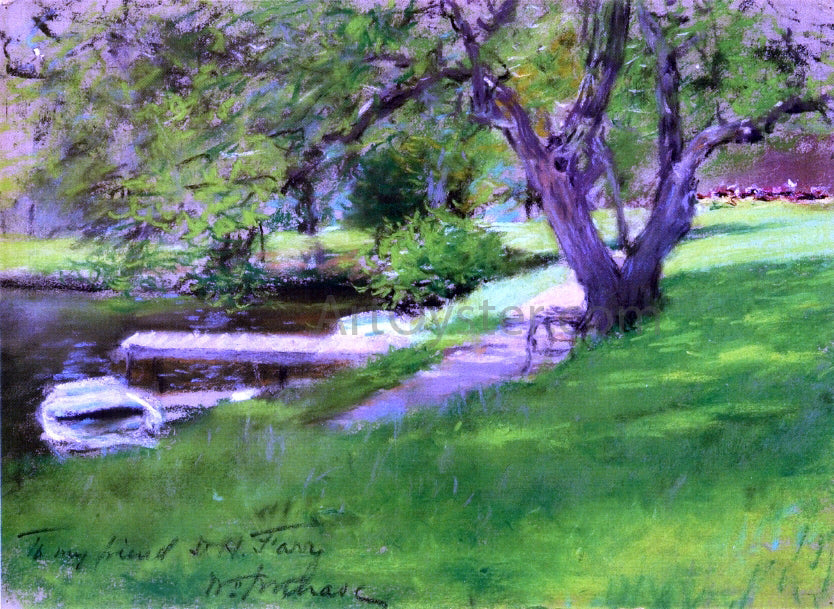 William Merritt Chase Bank of a Lake in Central Park - Canvas Print