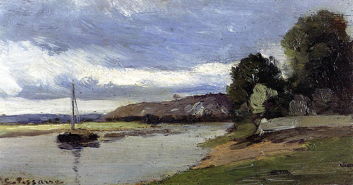 Camille Pissarro Banks of a River with Barge - Canvas Print